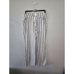 Style Me Women's Blue and Cream Linen Blend Boho Pants Size Medium